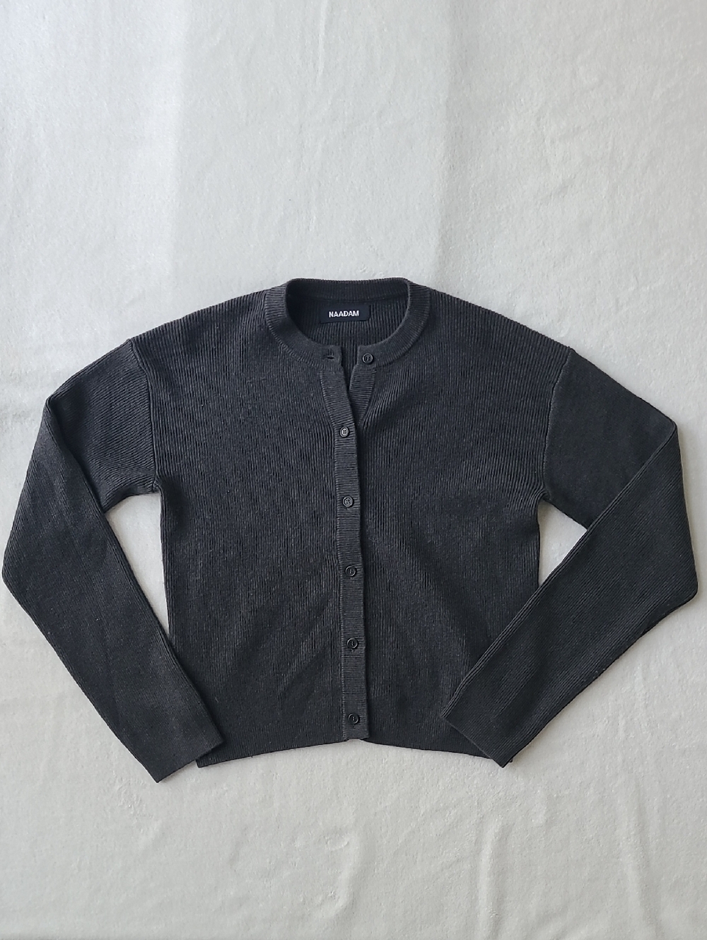 NAADAM Charcoal Button-Front Ribbed Cardigan XXS Wool Cashmere Old Money Preppy